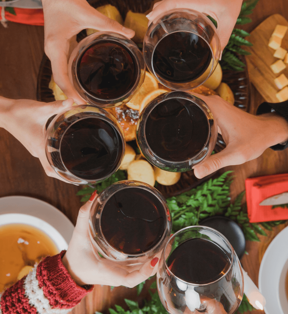 Brinde com taças de vinho em piquenique Experiência Vinícola Obstinado